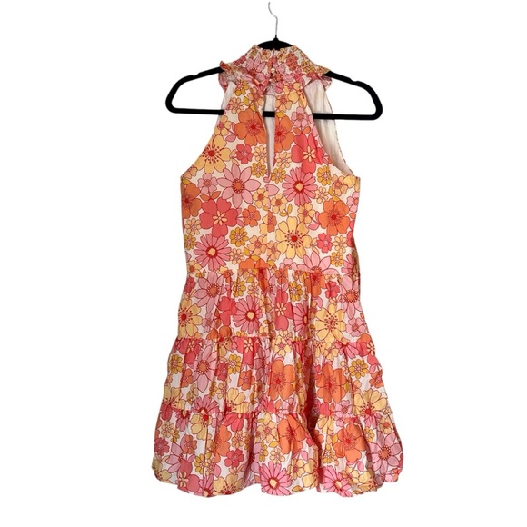 Alexia Admor Molly Mini Dress Pink Tiered Floral Spring 100% Cotton Size 2 - Picture 5 of 13